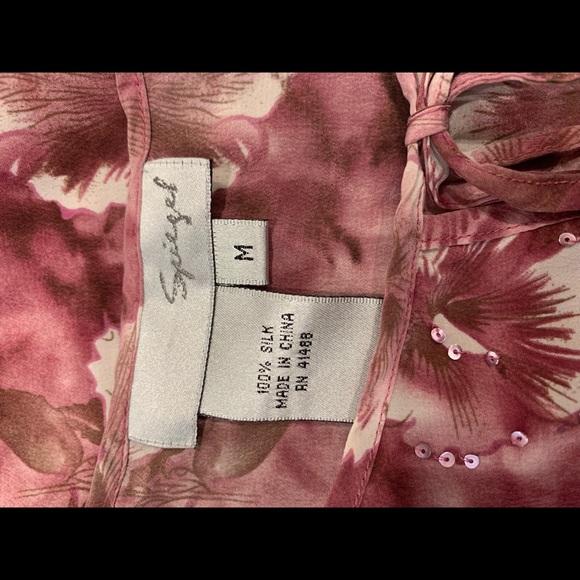 Spiegel Floral silk pink blouse sequins M - Picture 5 of 7